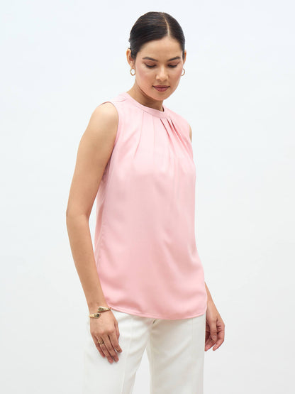 livia Front Pleat Top-Blush Pink