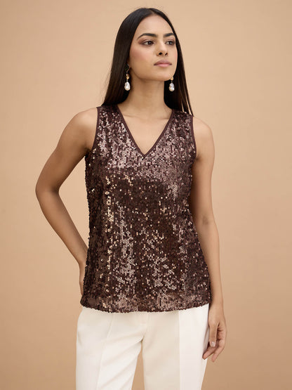 Anne Sleeveless sequin top-Bronze