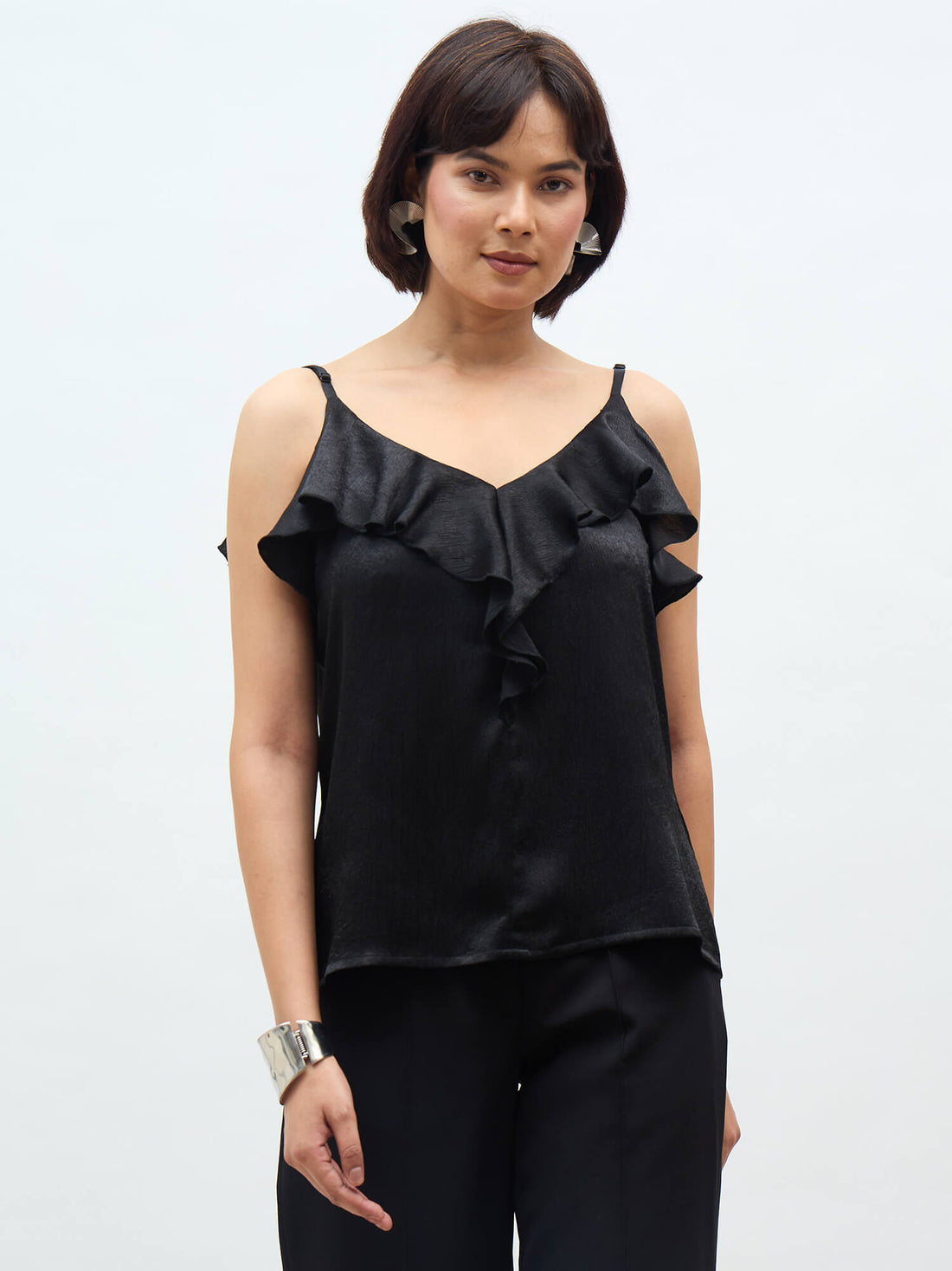 Velora Ruffle strap top-Black