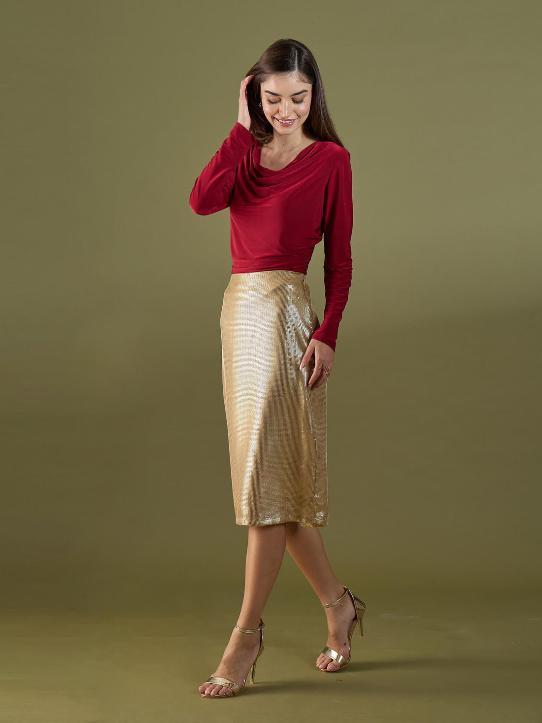 Jules Cowl Neck Top-Red