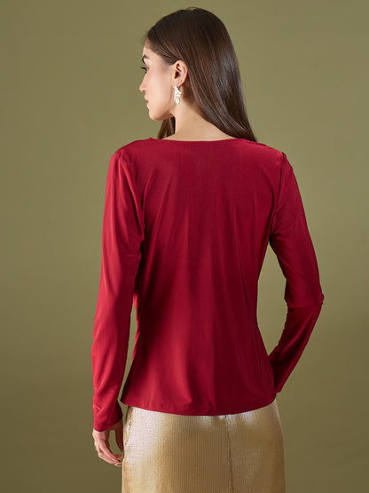 Jules Cowl Neck Top-Red