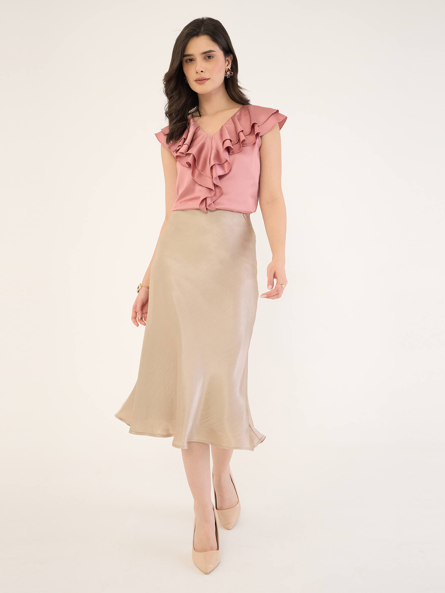 Zarie Double Ruffle Neck Top-Pink