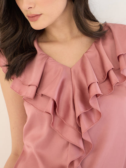Zarie Double Ruffle Neck Top-Pink