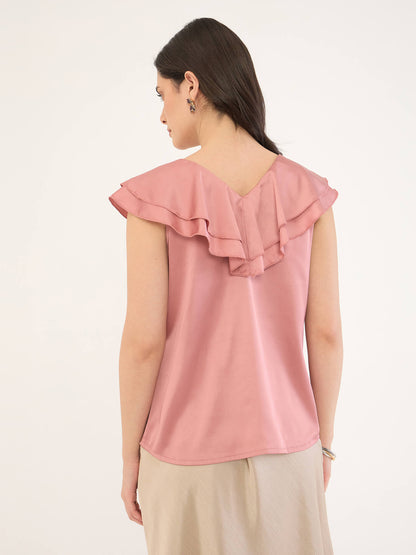 Zarie Double Ruffle Neck Top-Pink