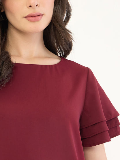 Tyra Ruffle Sleeve Top-Wine
