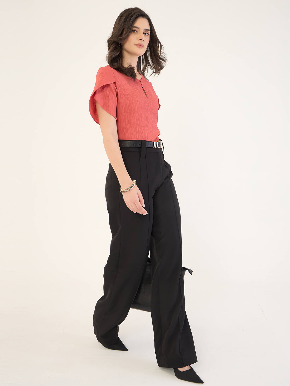 Tiffany Mimosa Petal Sleeves Top-Dark Peach