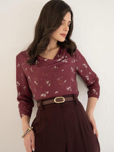 Emmy Printed Cowl Neck Top-Maroon