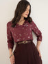 Emmy Printed Cowl Neck Top-Maroon
