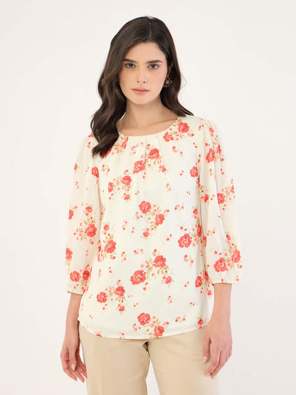 Lisa Pleated Neck Top-Cream