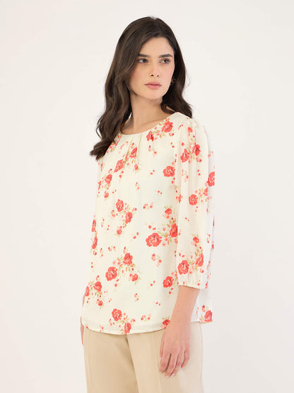 Lisa Pleated Neck Top-Cream