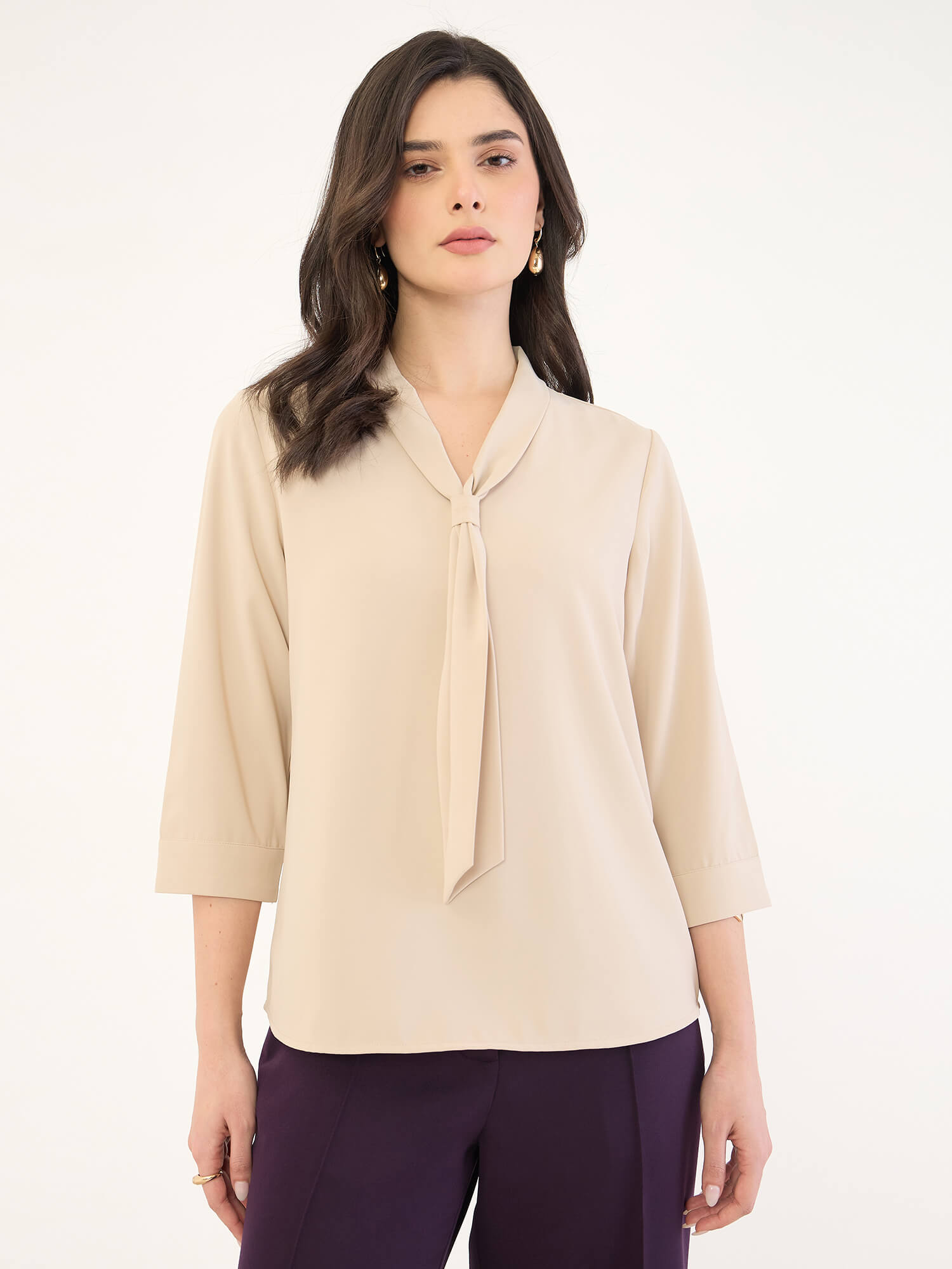 Martine Tie Detail Top -Light Beige