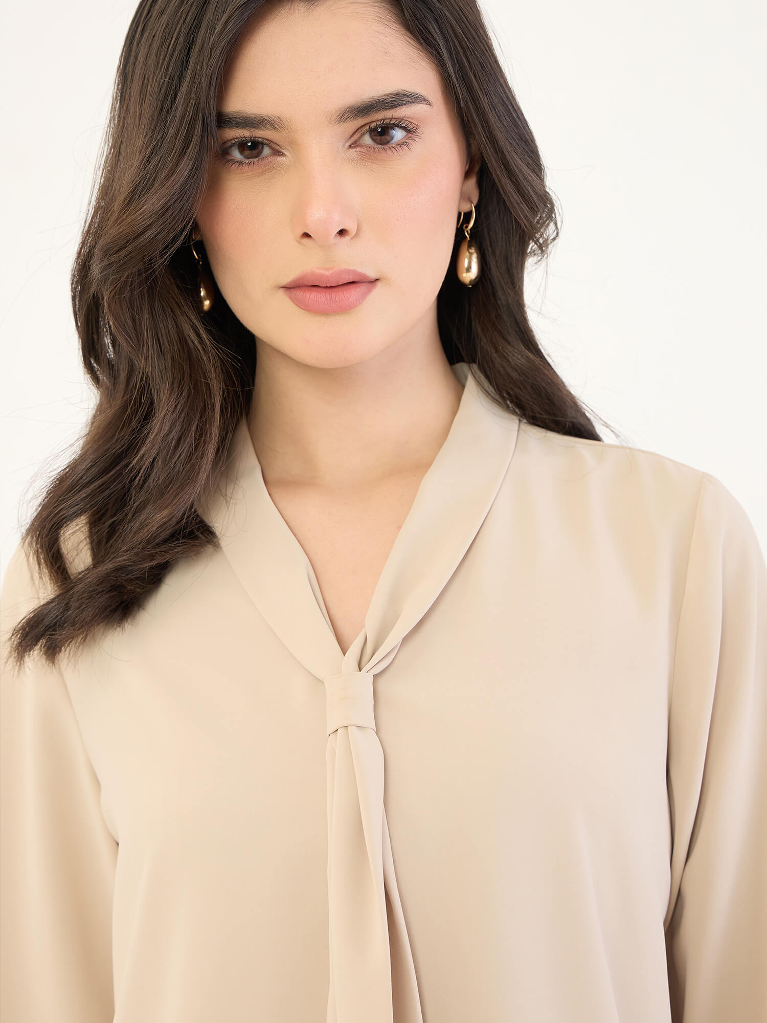 Martine Tie Detail Top -Light Beige