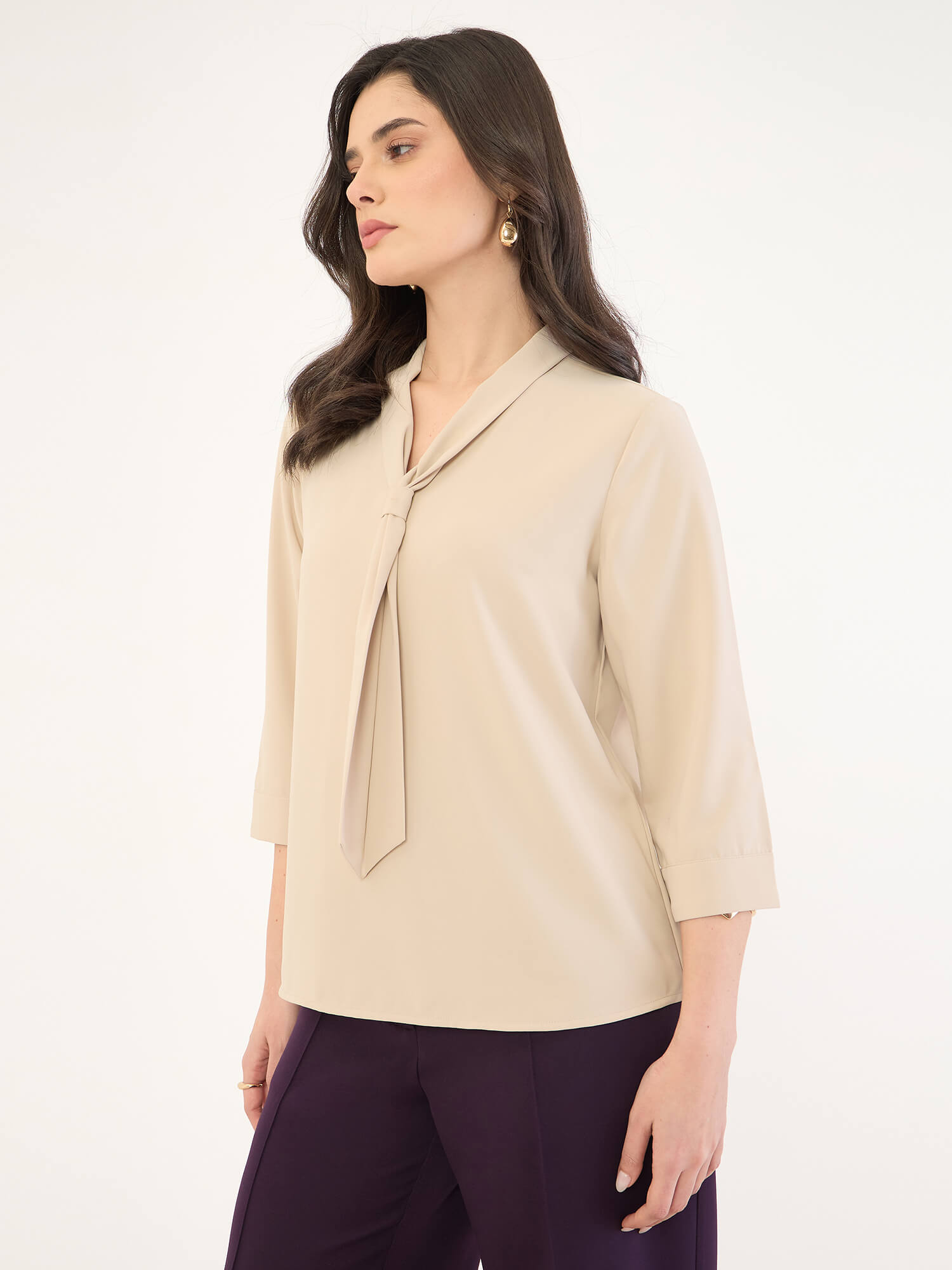 Martine Tie Detail Top -Light Beige