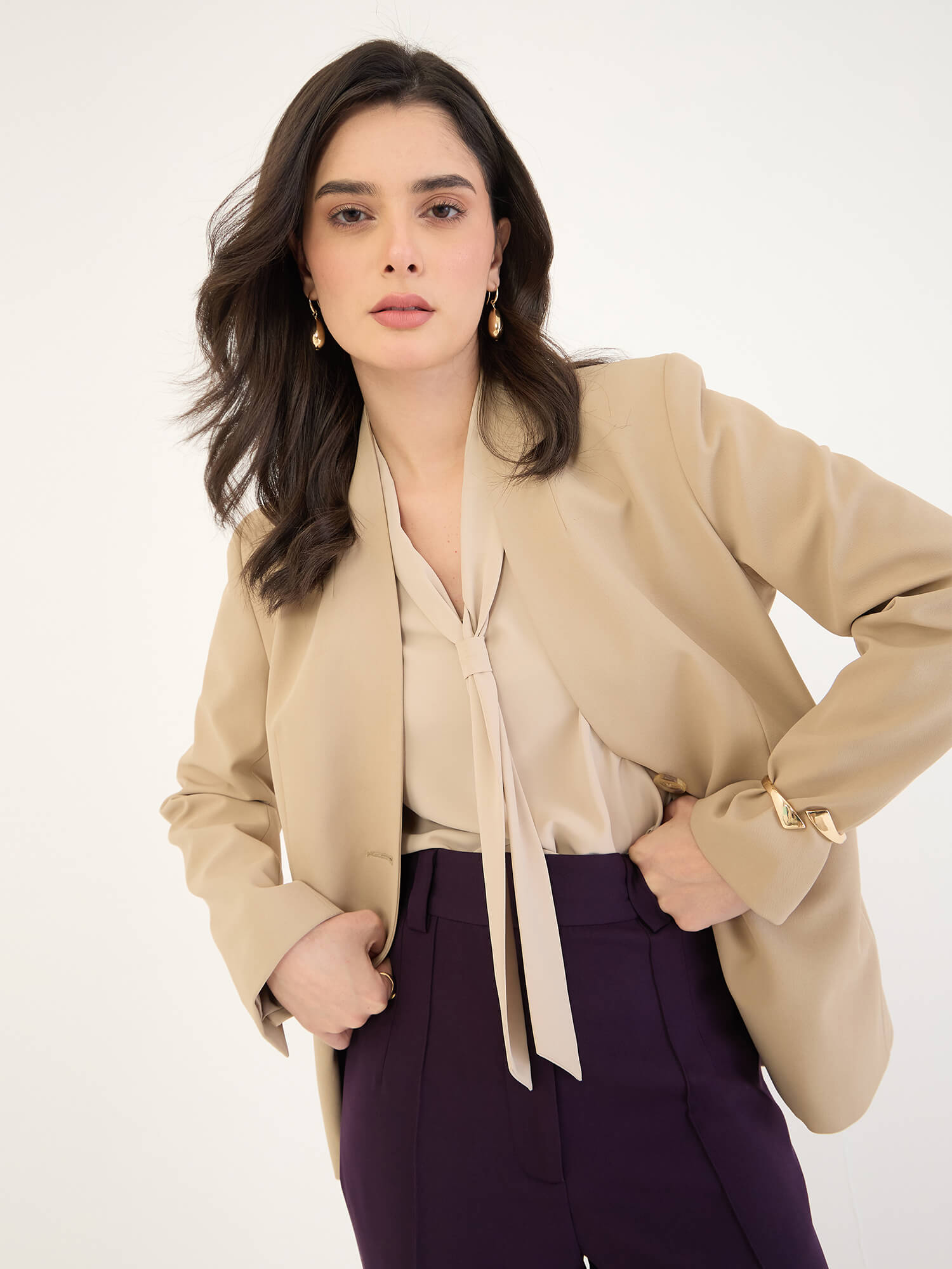 Martine Tie Detail Top -Light Beige