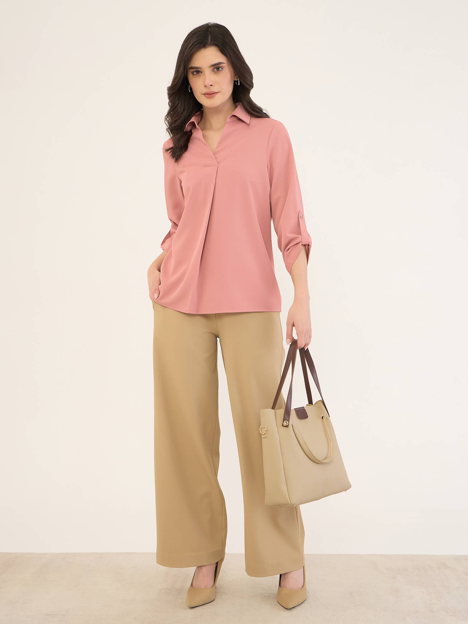 Payton Sleeve Tab Detail Top -Rose Tan
