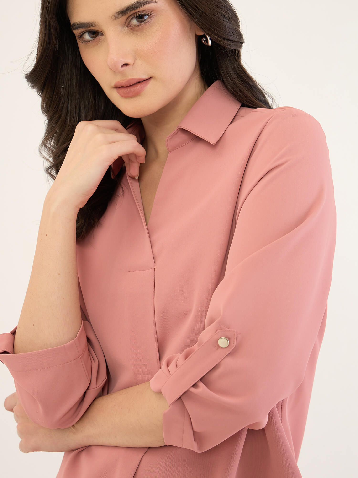 Payton Sleeve Tab Detail Top -Rose Tan