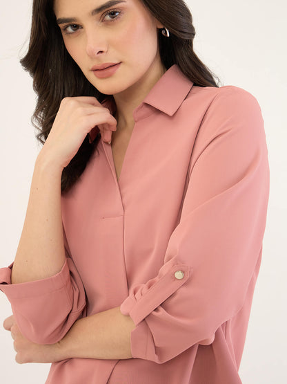 Payton Sleeve Tab Detail Top -Rose Tan