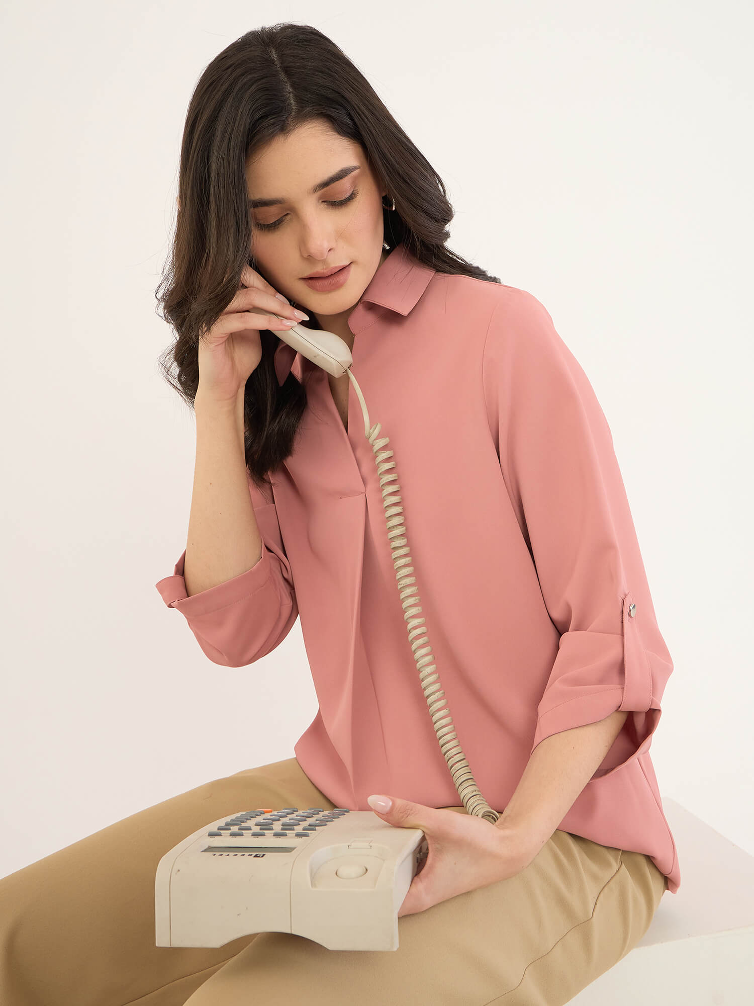 Payton Sleeve Tab Detail Top -Rose Tan