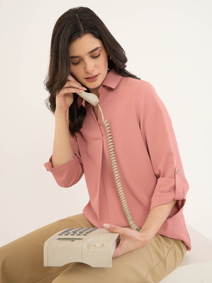 Payton Sleeve Tab Detail Top -Rose Tan