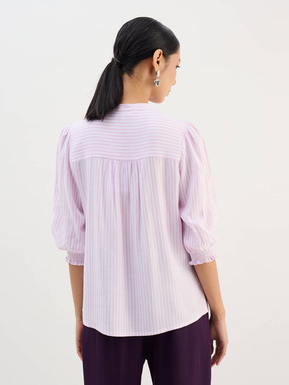 Omira Smocking Detail Top-Pink &amp; White
