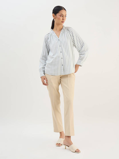 Ambril Relaxed Fit Buttondown Top-Green&amp;White
