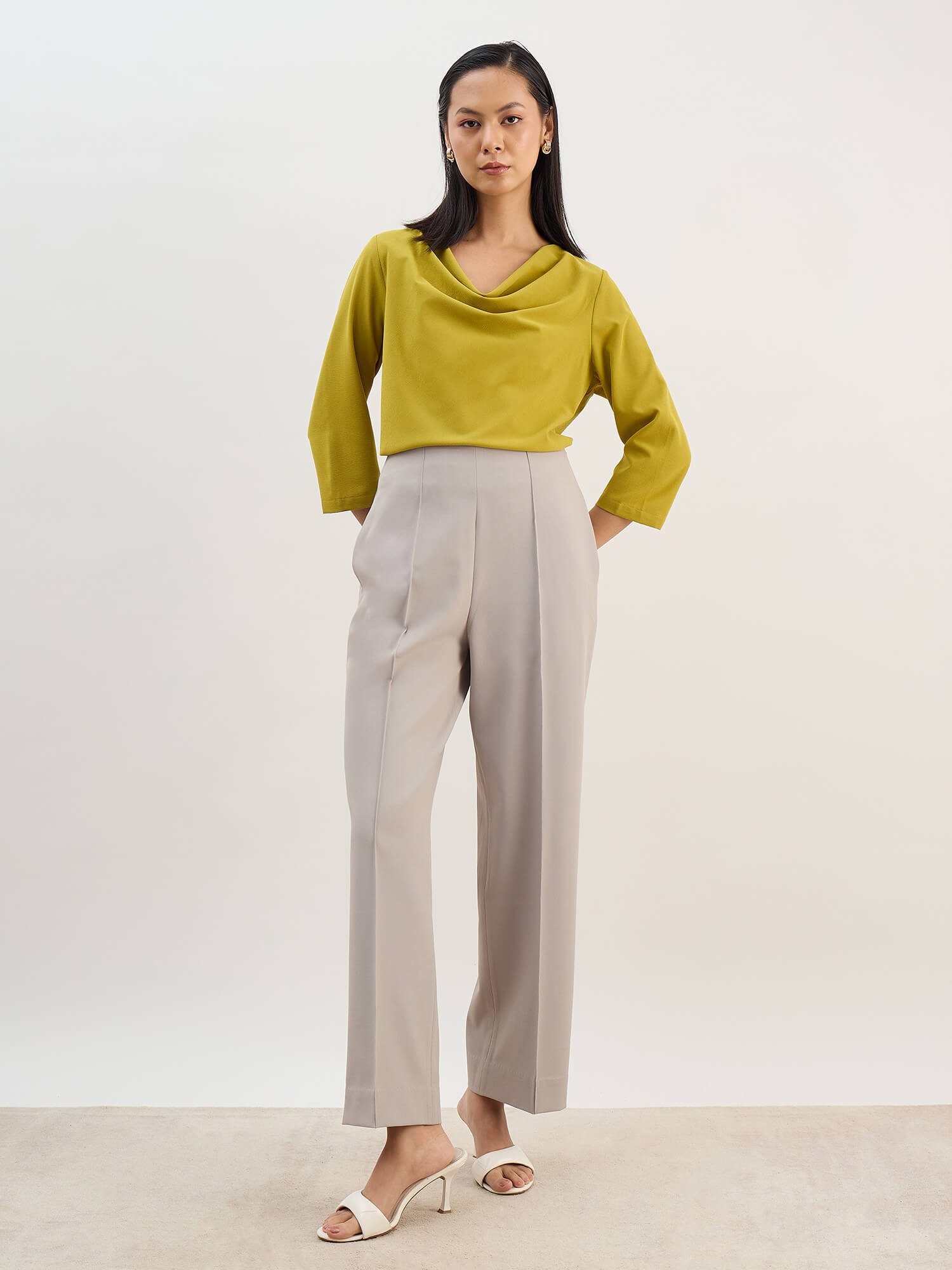 Intuition Cowl Neck Top -Chartreuse