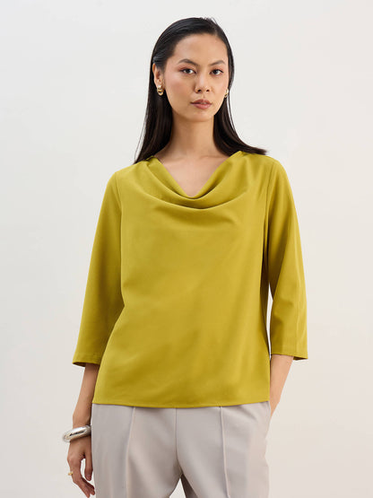 Intuition Cowl Neck Top -Chartreuse