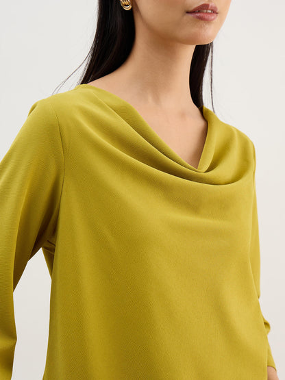 Intuition Cowl Neck Top -Chartreuse