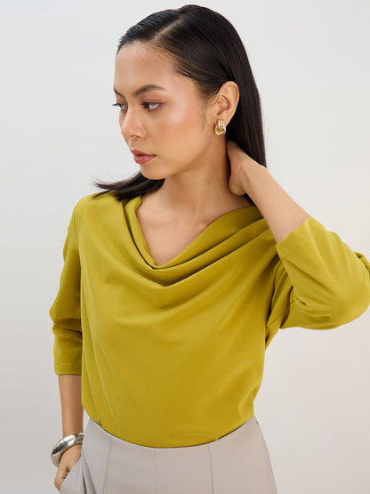 Intuition Cowl Neck Top -Chartreuse