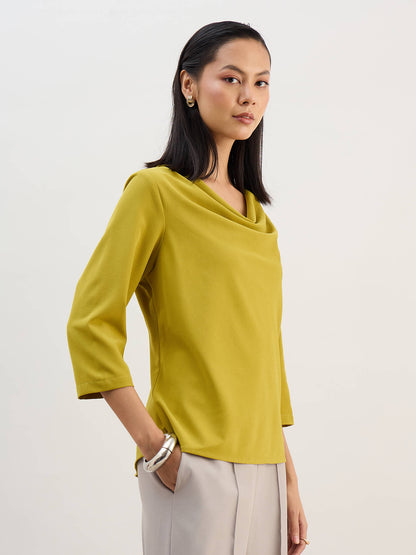 Intuition Cowl Neck Top -Chartreuse