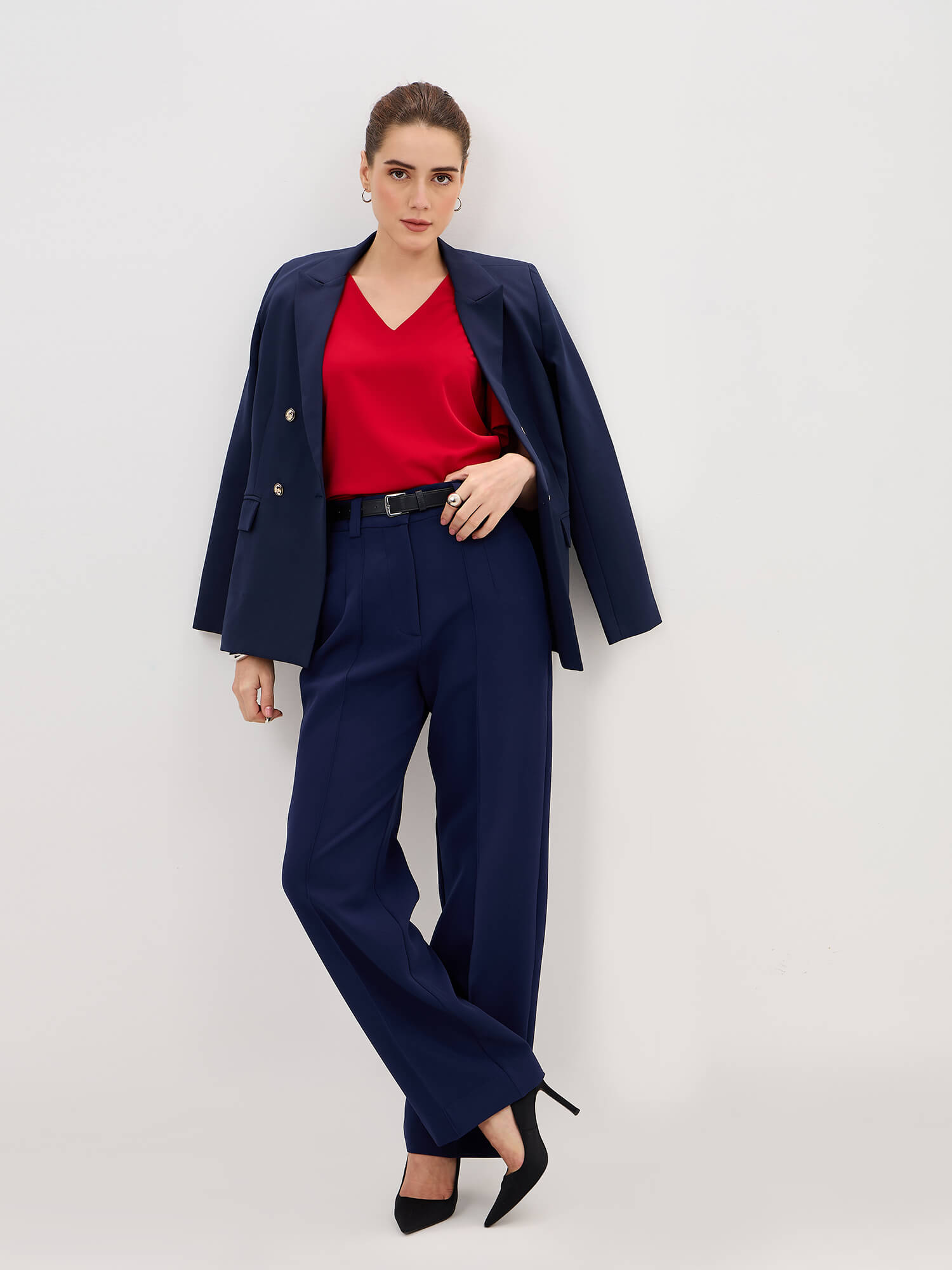 Siren V-Neck Flutter Sleeve Top-Red