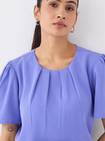 Medley Pleated Neck Top-English Blue