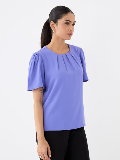 Medley Pleated Neck Top-English Blue