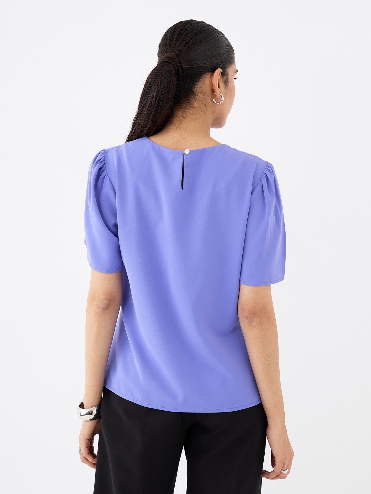 Medley Pleated Neck Top-English Blue