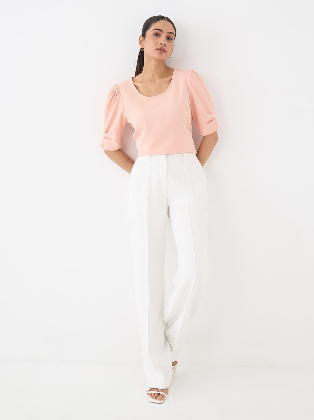 Jaunty Puffed Sleeves Top-Peach