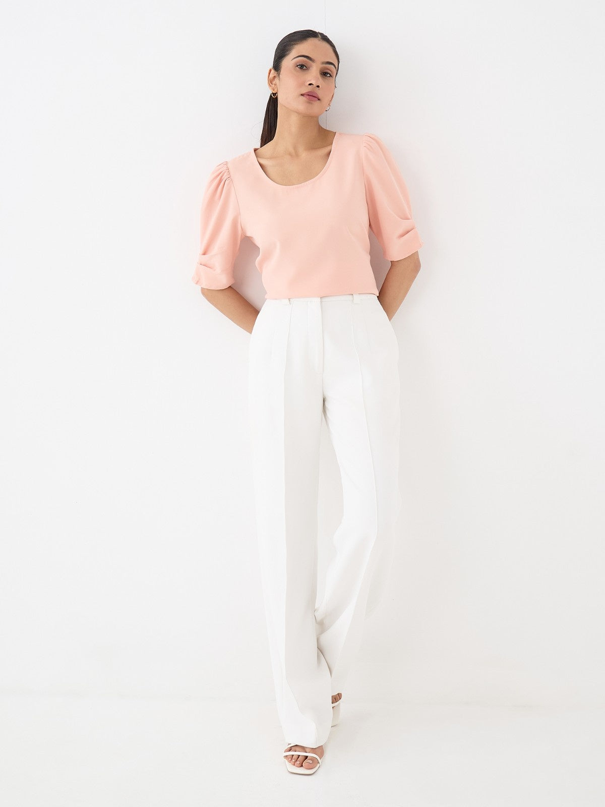Jaunty Puffed Sleeves Top-Peach