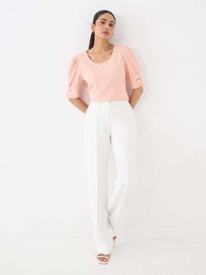 Jaunty Puffed Sleeves Top-Peach