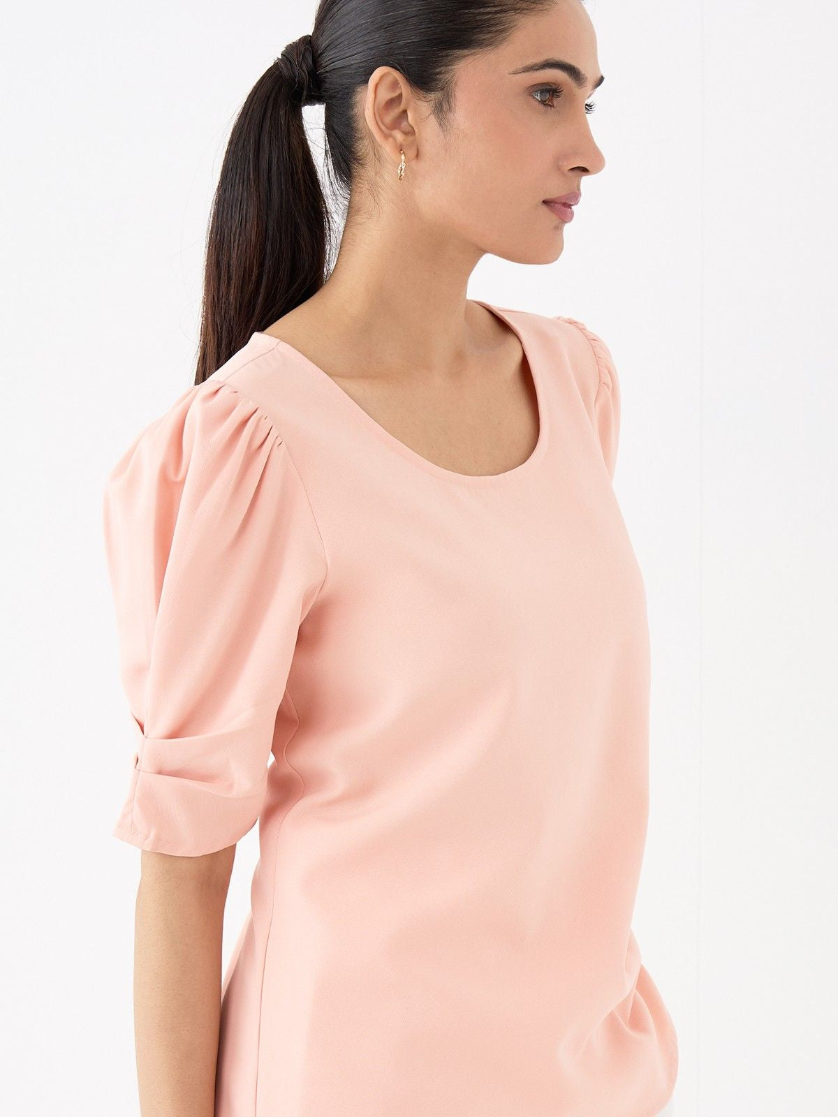 Jaunty Puffed Sleeves Top-Peach