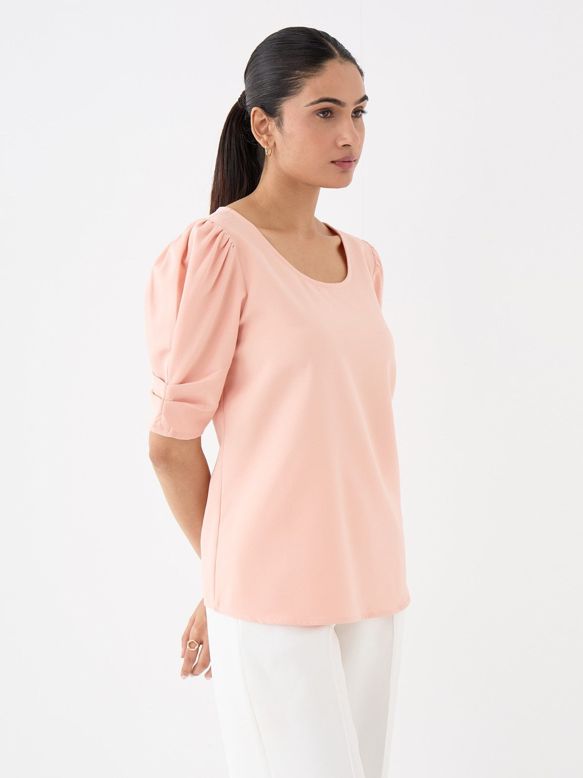 Jaunty Puffed Sleeves Top-Peach