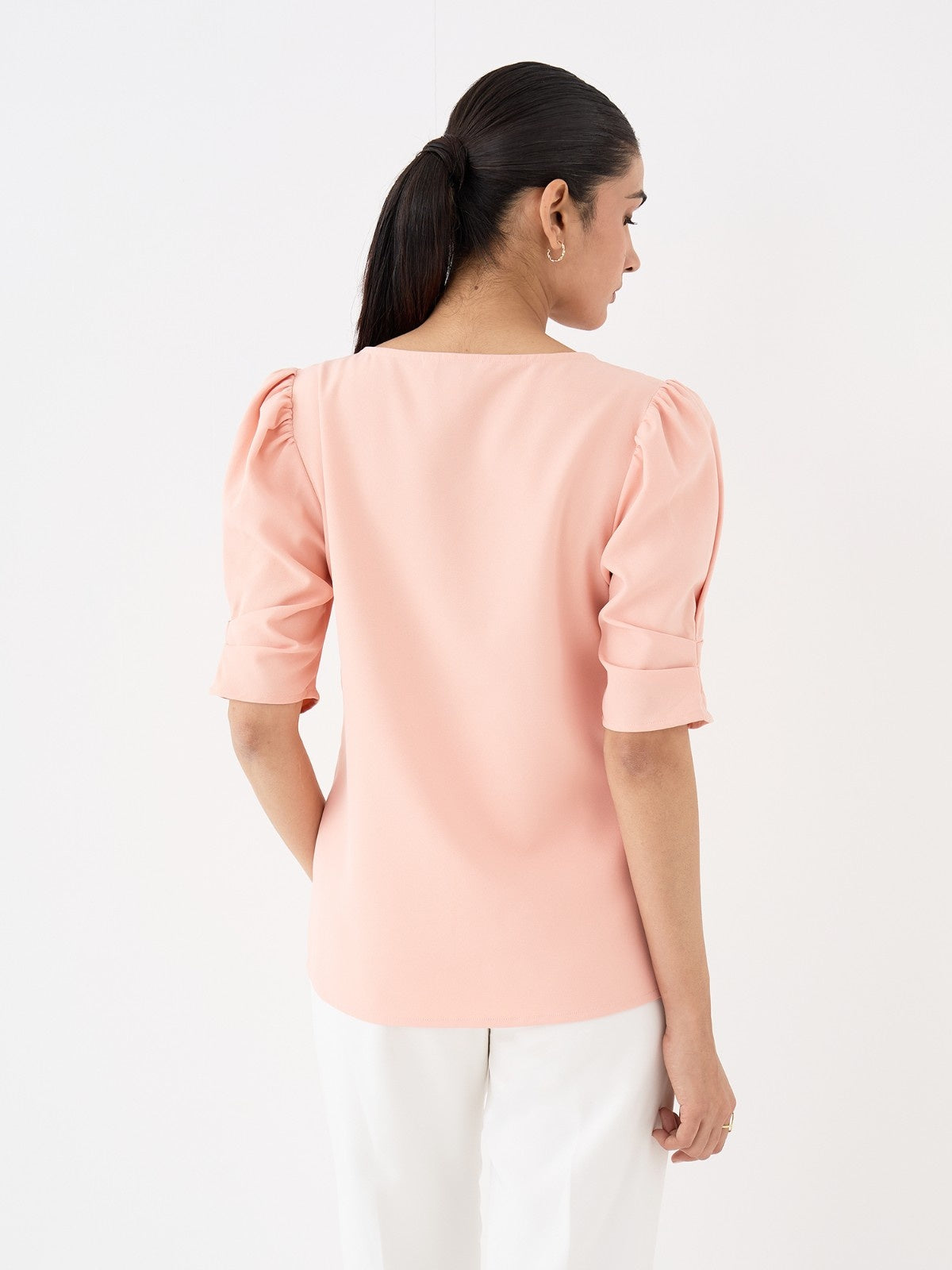 Jaunty Puffed Sleeves Top-Peach