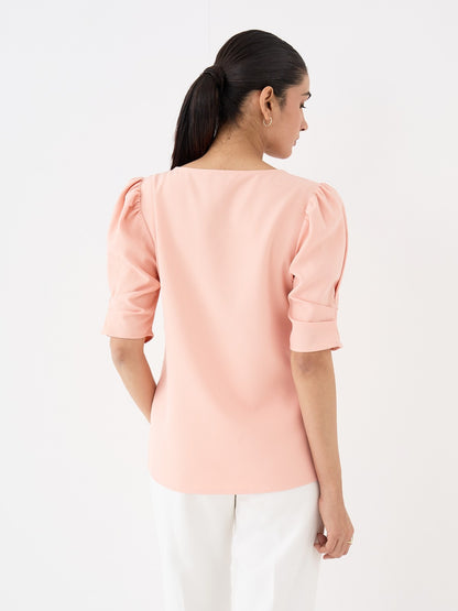 Jaunty Puffed Sleeves Top-Peach