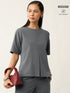 Yumi Round Neck Inverted Pleat Top-Grey