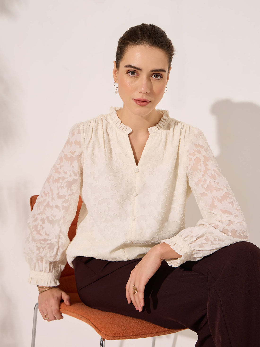 Demna Textured Jacquard Blouse-Ivory