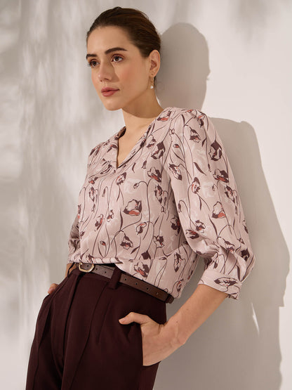 Martha Puffed Sleeves Top-Beige&amp;Brown