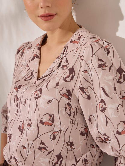 Martha Puffed Sleeves Top-Beige&amp;Brown