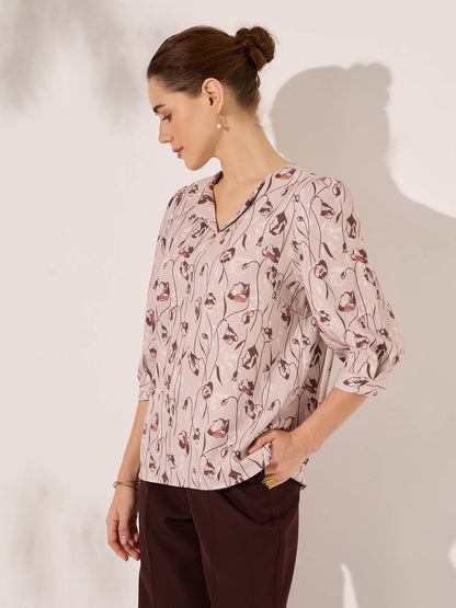 Martha Puffed Sleeves Top-Beige&amp;Brown