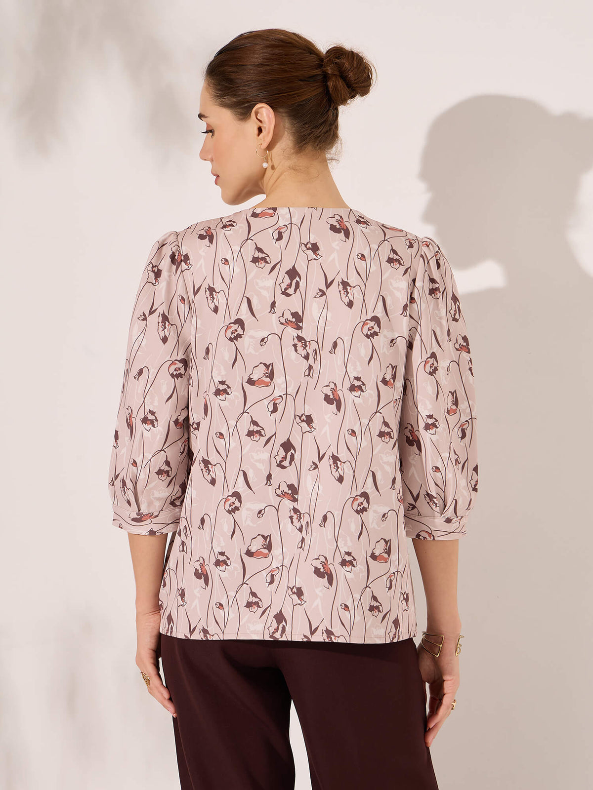 Martha Puffed Sleeves Top-Beige&amp;Brown