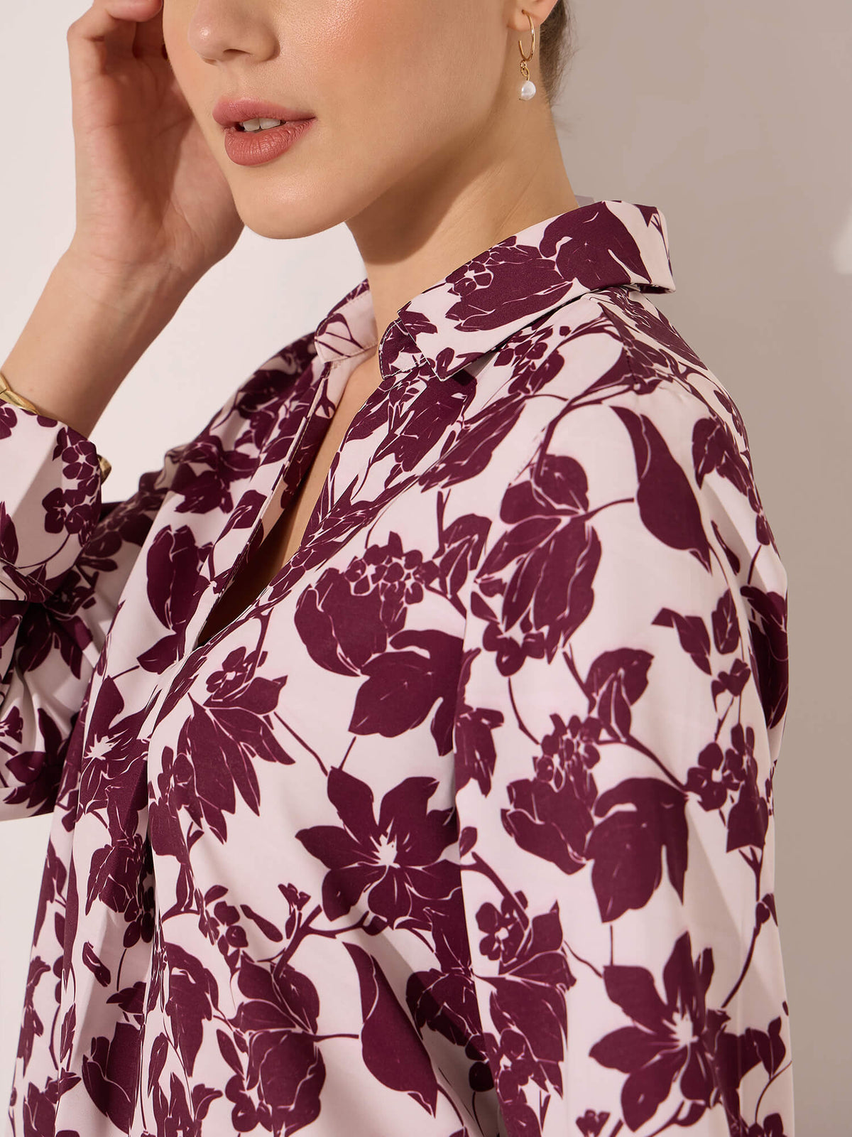 Davina Pleat Detail V-neck Top-Cream