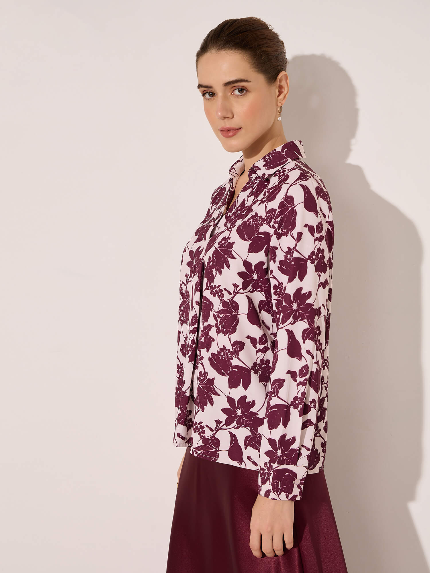 Davina Pleat Detail V-neck Top-Cream