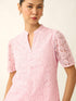 Ismeria V-Neck Placket Lace Top-Pink